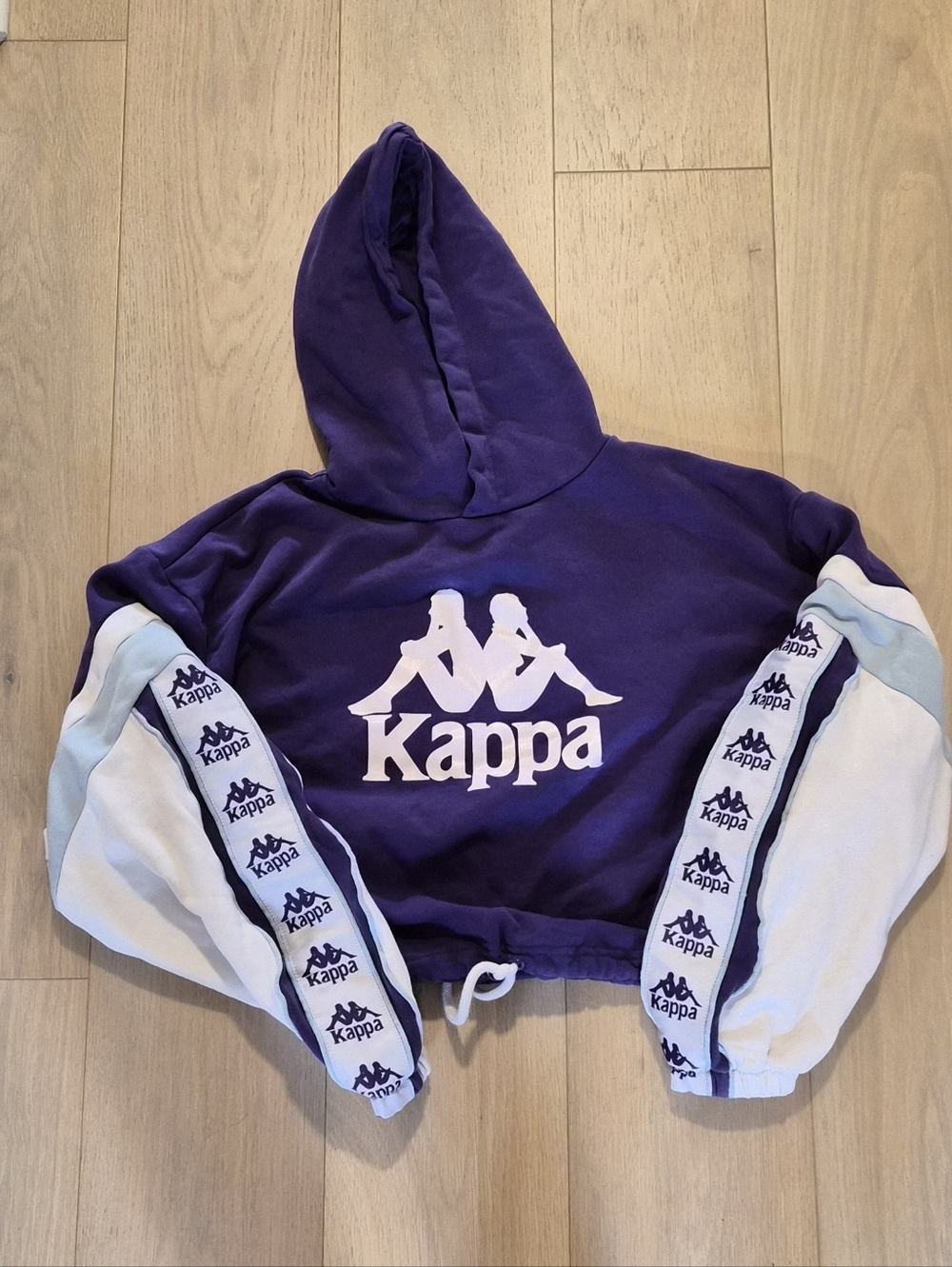 Kappa Purple Cropped Logo Hoodie with White Paneled Sleeves